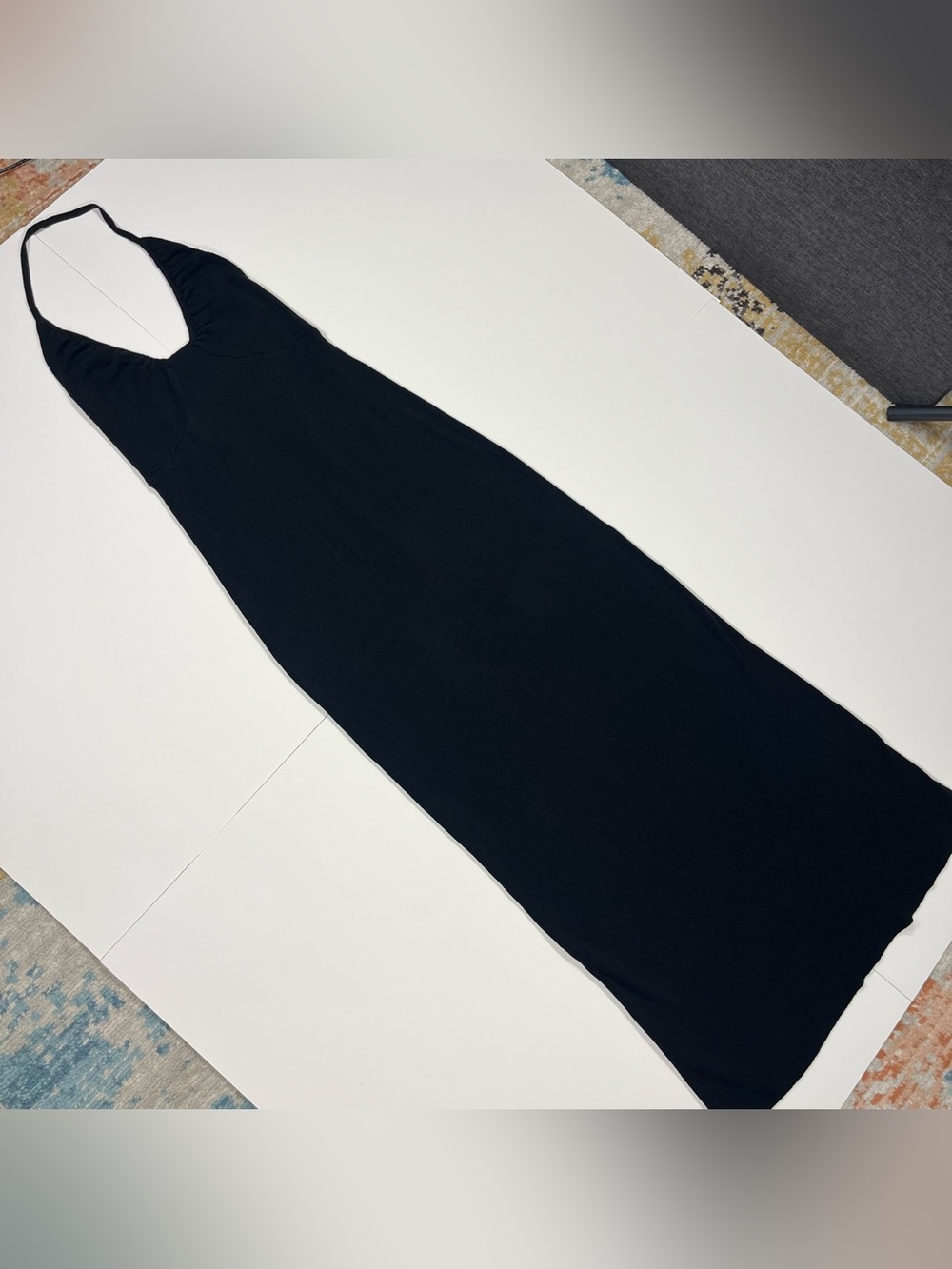 FP Beach Black Knit Halter Maxi Dress Open Back Size Medium - Picture 3 of 10